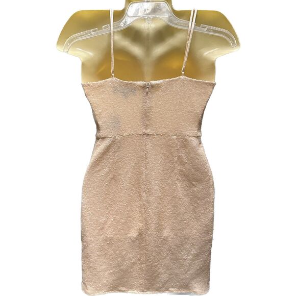 Lulu’s Start the Night Off Pink Cream Sequin Cowl Neck Bodycon Mini Dress S NWT - Picture 5 of 14
